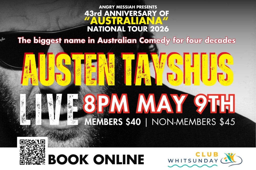 Austen Tayshus Live at Club Whitsunday Event Flyer