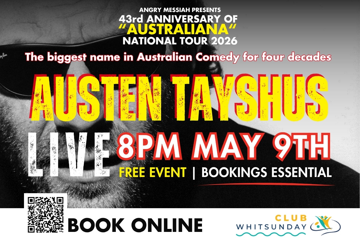 Austen Tayshus Live at Club Whitsunday Event Flyer