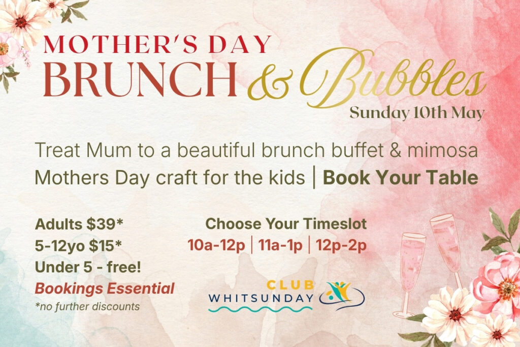 info graphic regarding mothers day event at Club Whitsunday, Airlie Beach