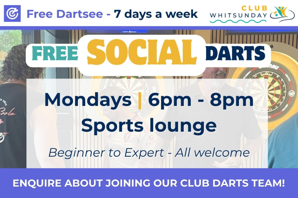 graphic showing social darts information at Club Whitsunday