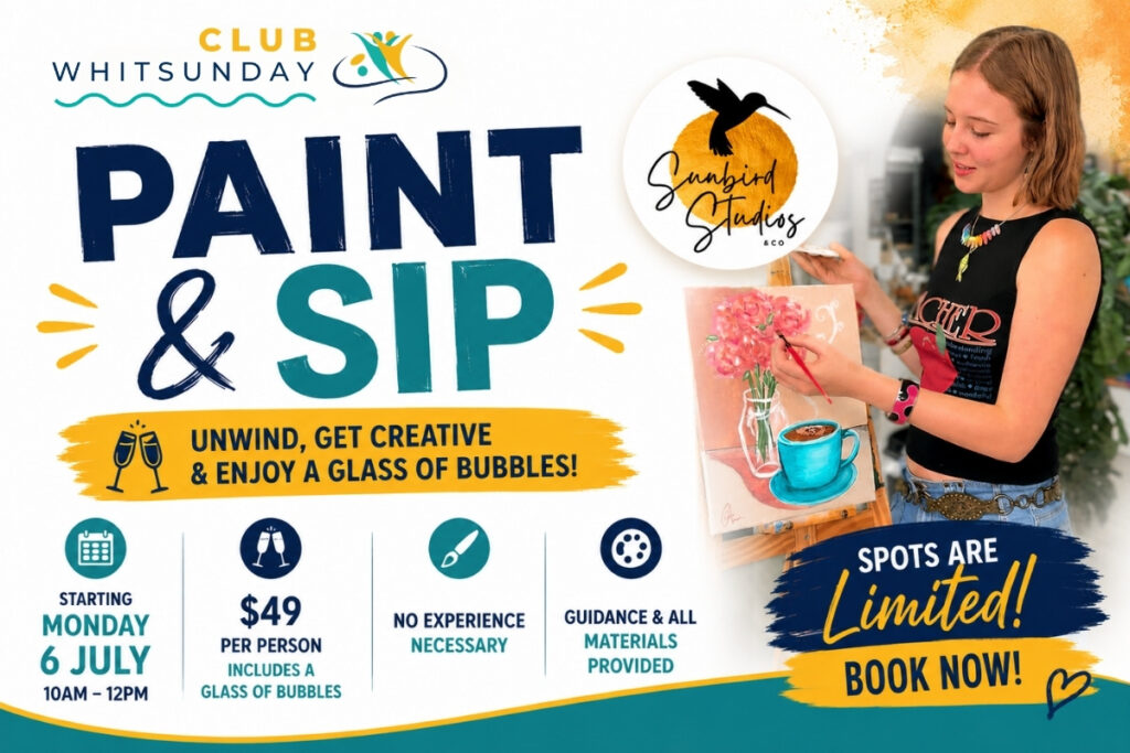 info graphic for paint and sip classes at club whitsunday